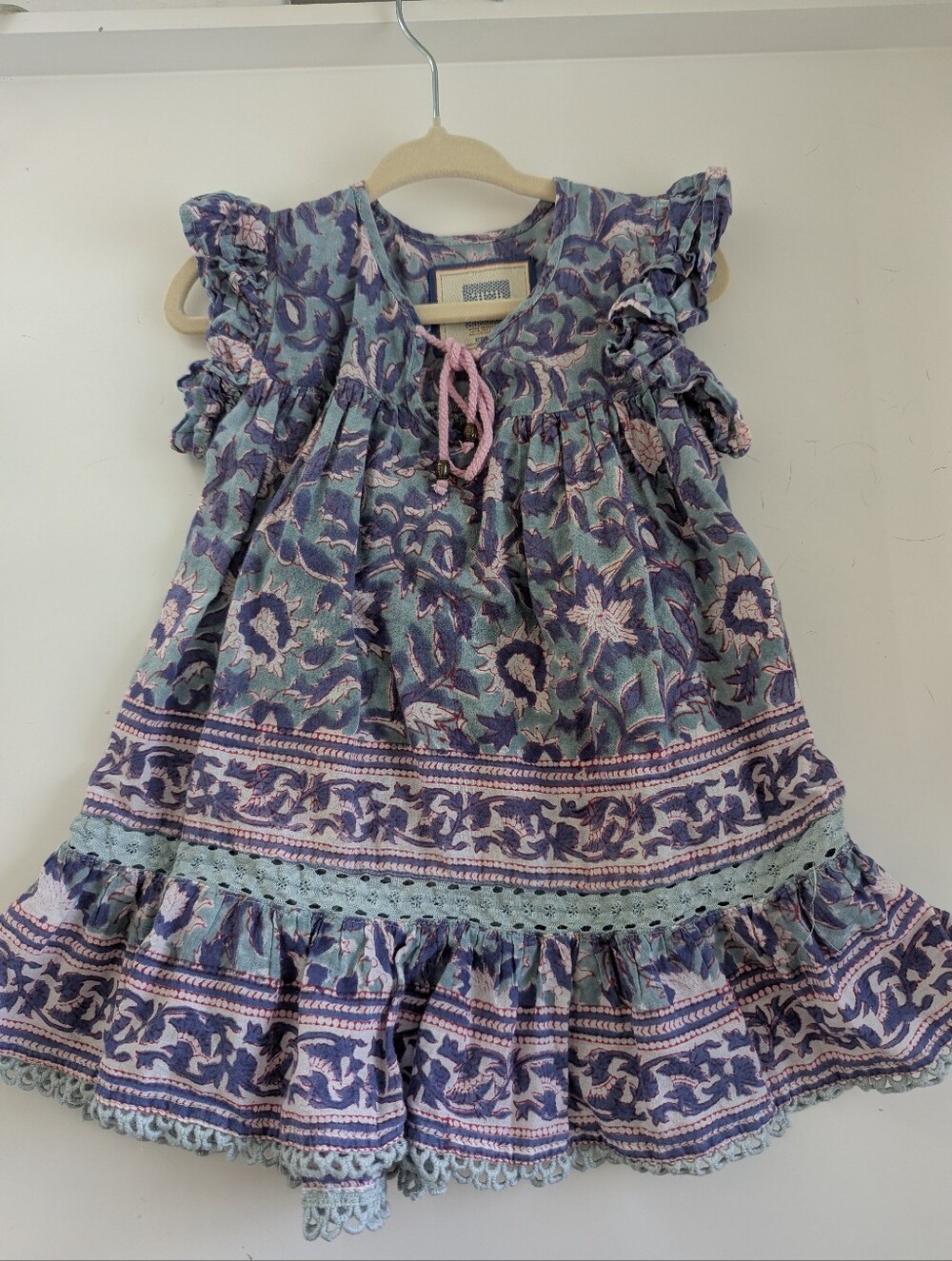 Bell Boutique Blue & Pink Floral Ruffle Dress